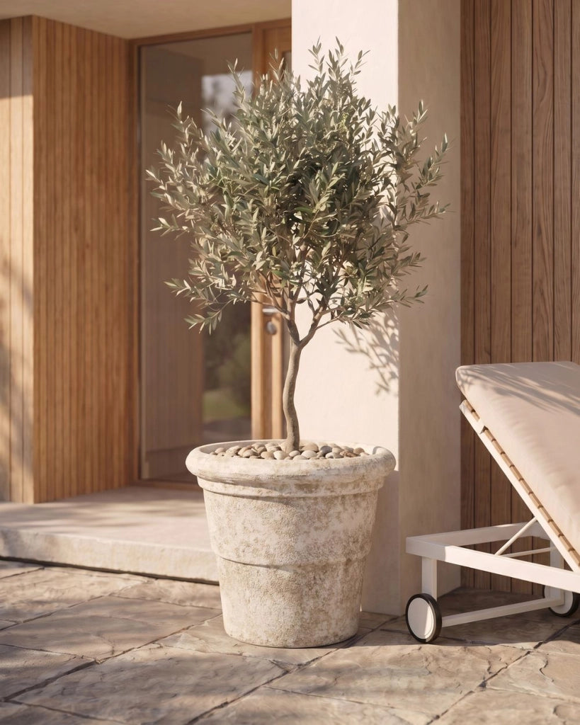 Vaso da fiori alto in pietra per giardino, per interni ed esterni 41x35 cm Beige chiaro giardino terrazzo