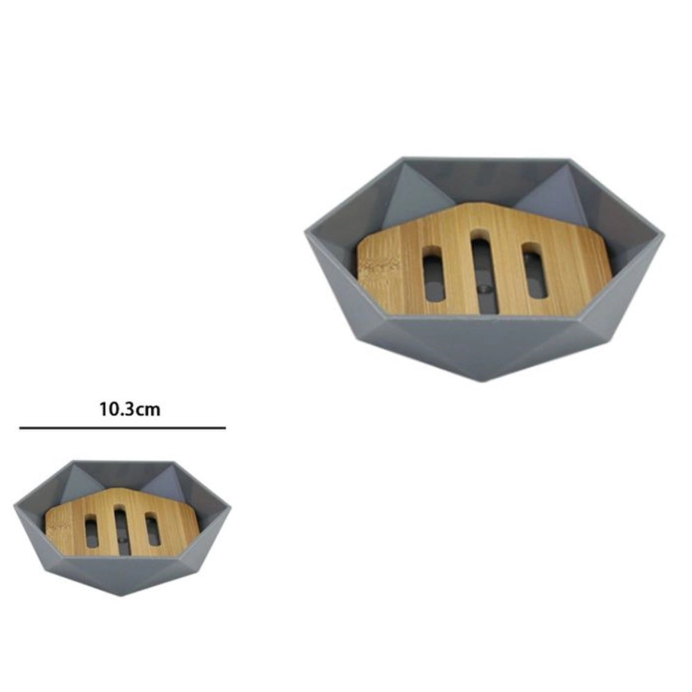 Trade Shop - Piattino Porta Sapone Saponetta Forma Esagonale Geometrico Grigio Legno Da Bagno 10848 -
