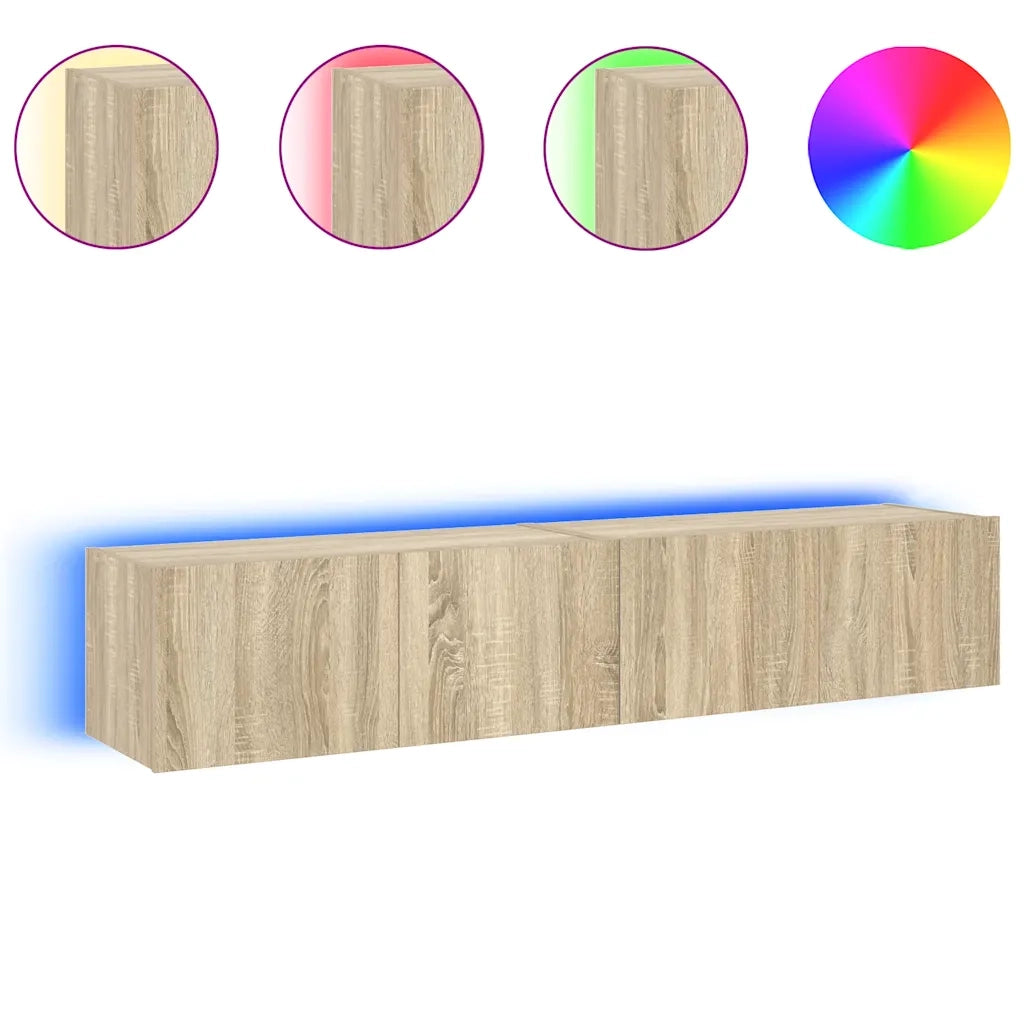 Mobili TV a Parete con Luci LED 2pz Rovere Sonoma 80x35x31 cm 837286