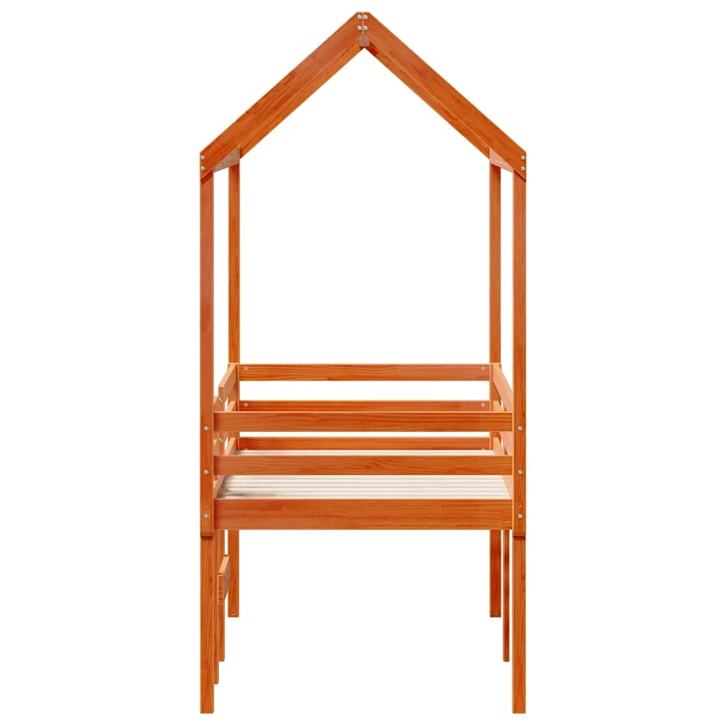 Letto a Soppalco con Tetto Cera 75x190cm Legno Massello di Pino