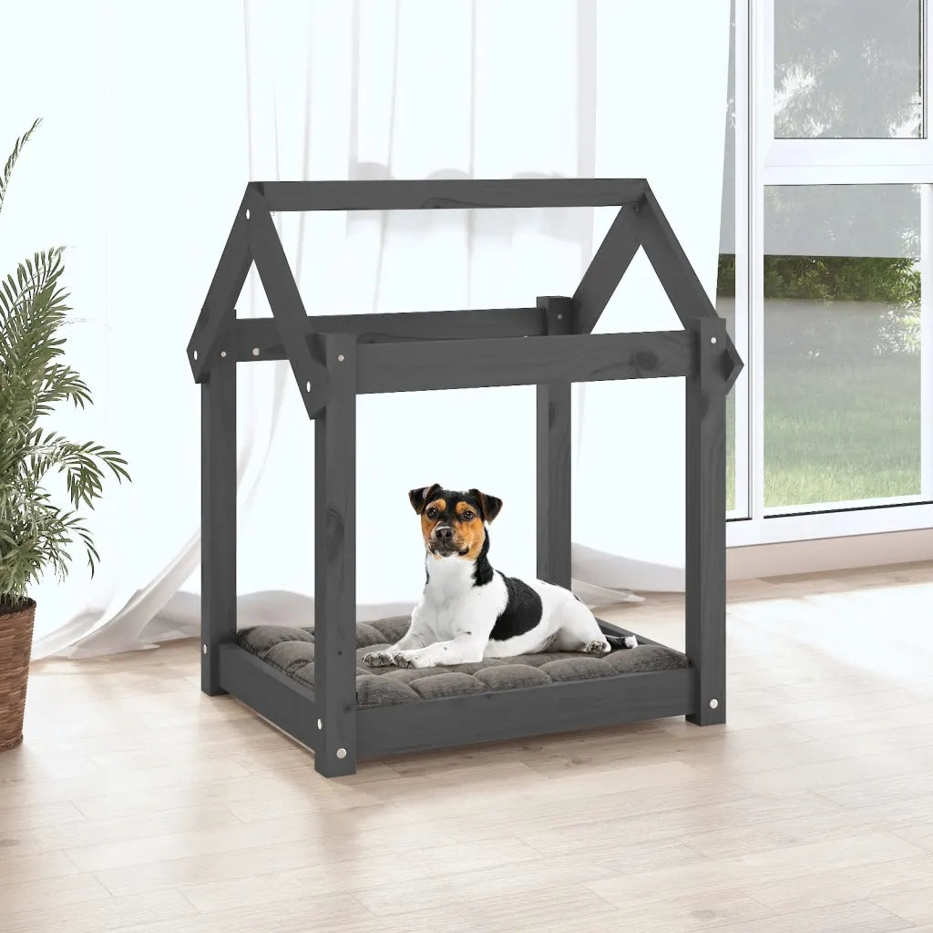 Cuccia per Cani Grigia 61x50x70  cm in Legno Massello di Pino 822199