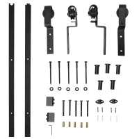 Kit Porta Scorrevole in Acciaio con Binario, Rulli, Fermi, Guide, Bulloni e Viti, 200x0.6x4 cm, Nero