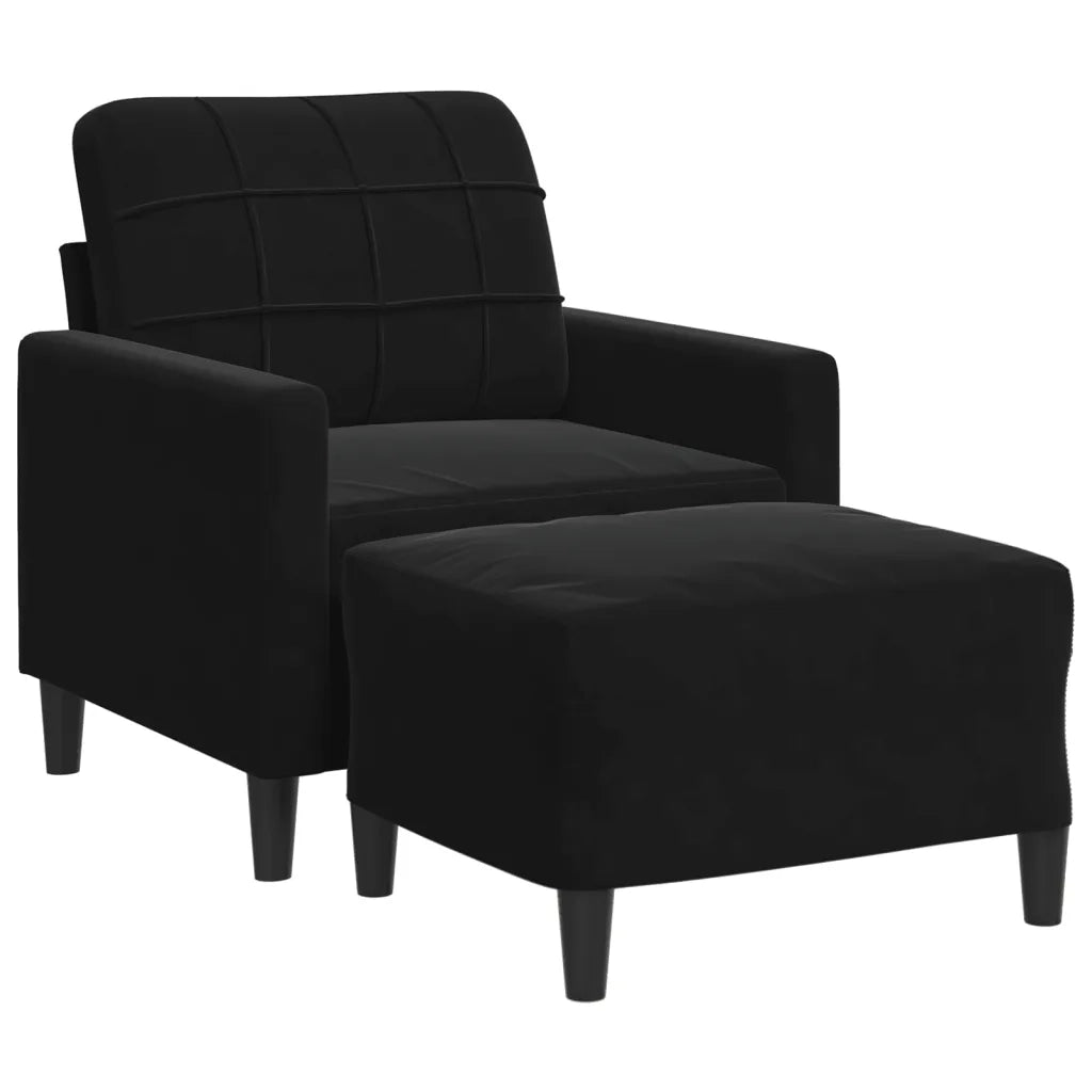 Poltrona con Poggiapiedi Nero 60 cm in Velluto