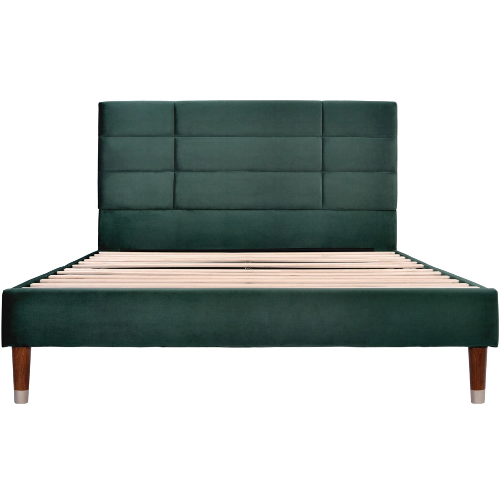 Letto 140x200 cm con rete e materasso a molle insacchettate in velluto verde