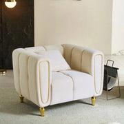 Poltrona Madama, Seduta imbottita, Divano singolo da salotto, Sedia con braccioli, 81x97 h71 cm, Crema e Oro