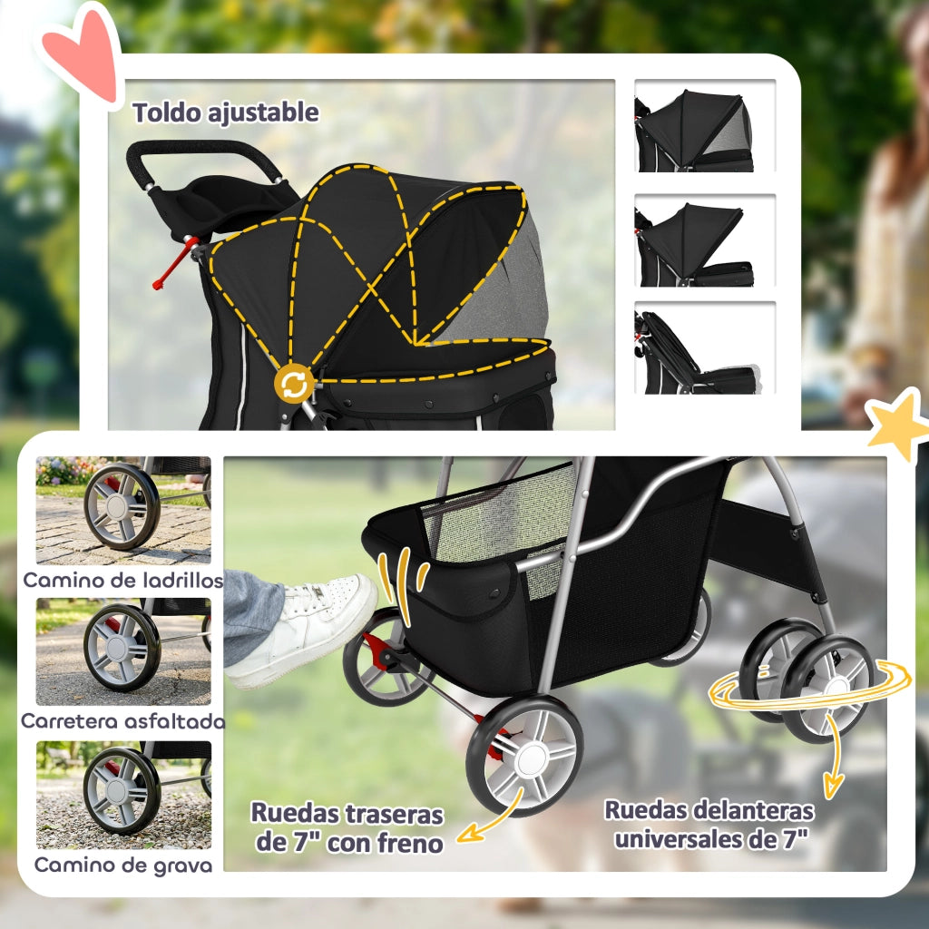 Carrello Portaciotola per Cani con Cestino ¨C Zephmum ¨C Nero 77x44x102 cm