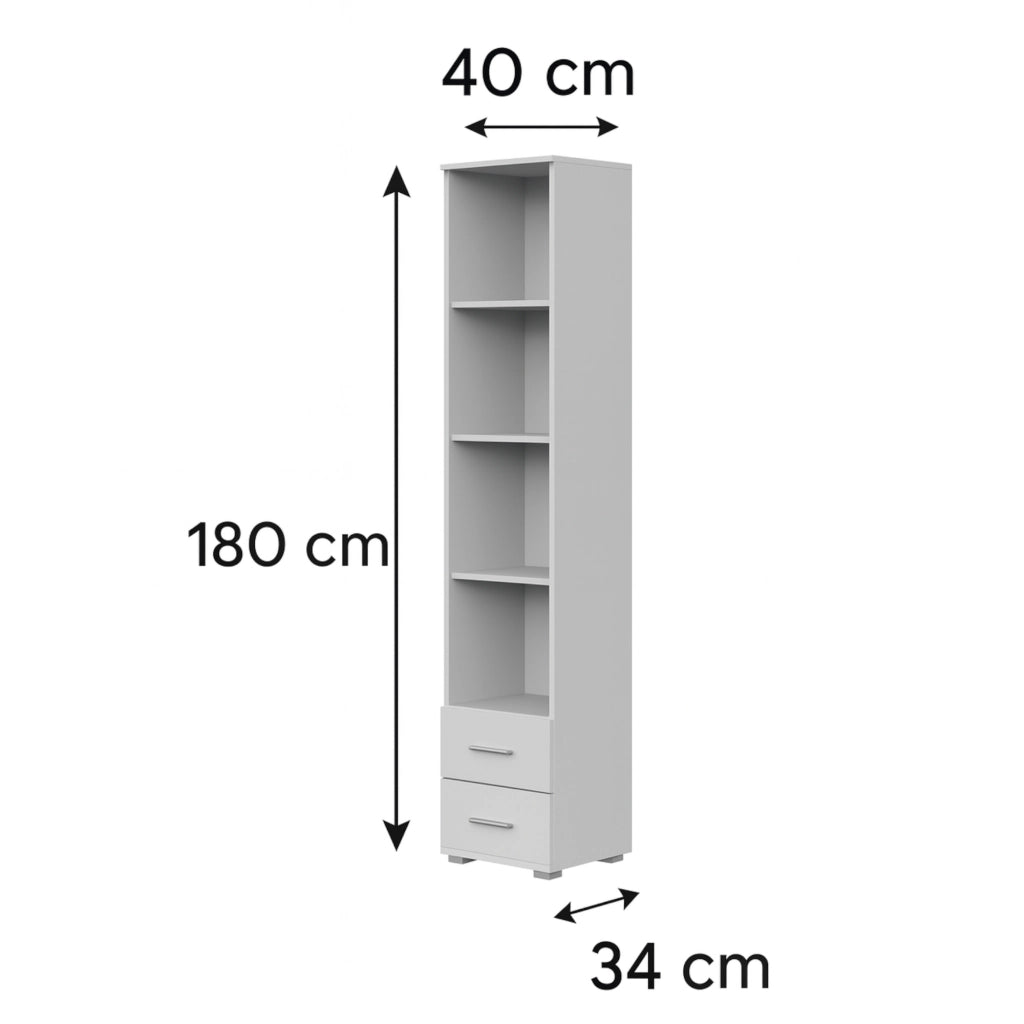 Libreria FAUSKE - 2 Cassetti - Bianco - Larghezza 40 cm, Altezza 180 cm, Profondit? 34 cm
