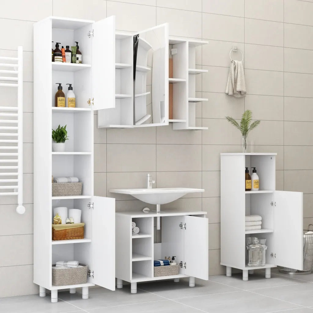 Mobile da Bagno | Armadio da bagno Bianco 30x30x179 cm in Legno Multistrato