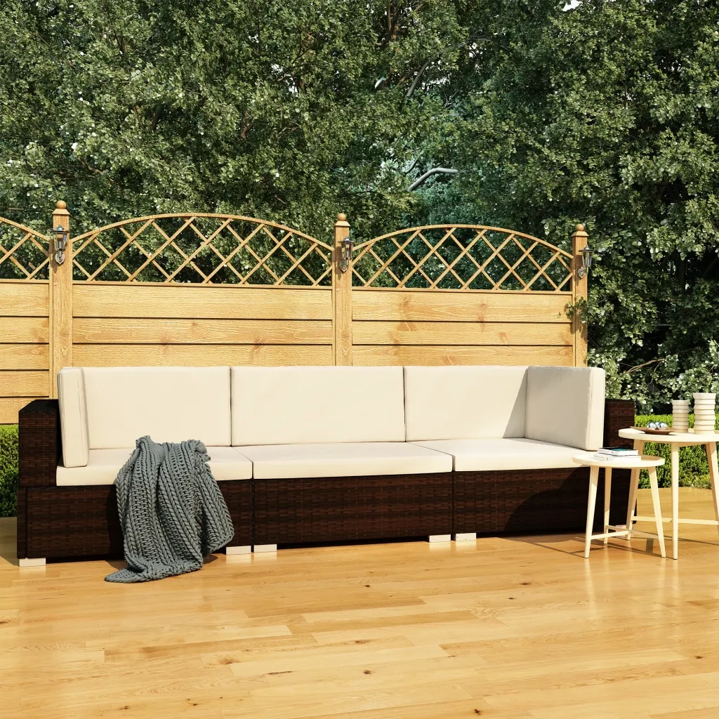 Set Divani da Giardino 3 pz | Set Salotto da Giardino con Cuscini in Polyrattan Marrone