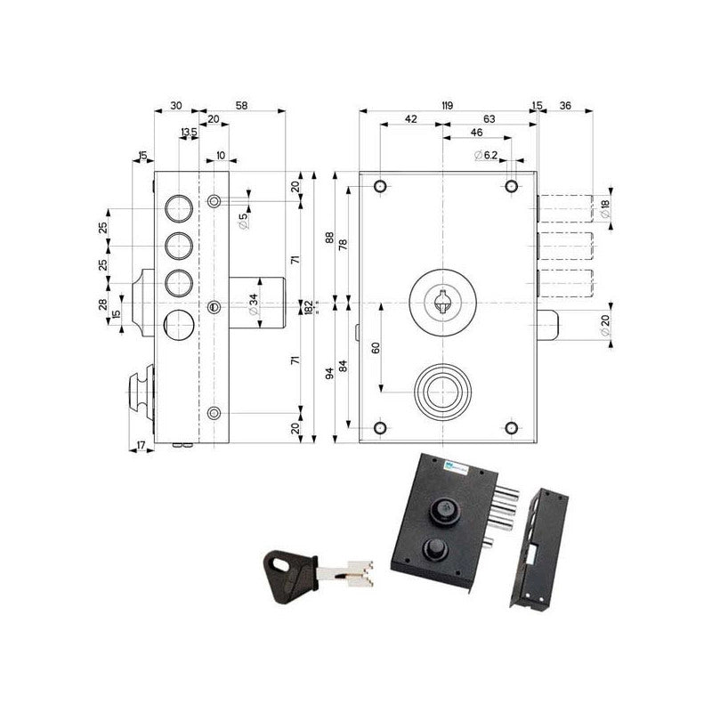 Serratura Sic.Semplice Sx Pompa 30010 Mottura