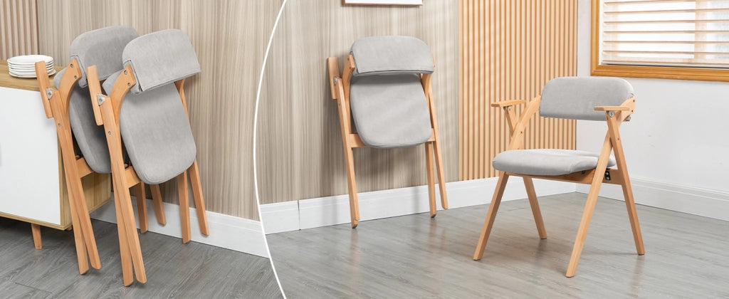 SEDIA Pieghevole con braccioli, Set da 2, Legno massello grigio
