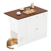 Carrello da Cucina con 3 Cassetti e 2 Ante; Piano Estensibile; Portaspezie e Zona per Animale; MDF; Bianco Noce; 120x40x90 cm