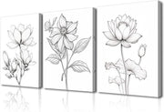 Stampo a tela di fiori composto da acqua lillà, magnolia e orchidea, set di 3 pezzi, ingrandito e pronto per appendere, dimensioni 30 x 40 cm.