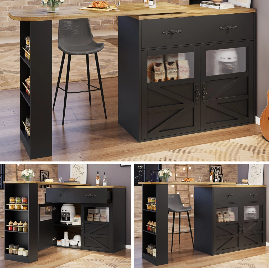 TAVOLO BAR ESTENSIBILE GIREVOLE 138-204x39x104 cm MDF NERO