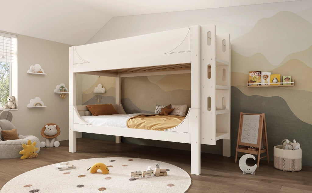 LETTO a castello separabile 90x200 cm bianco legno e metallo con scala reversibile