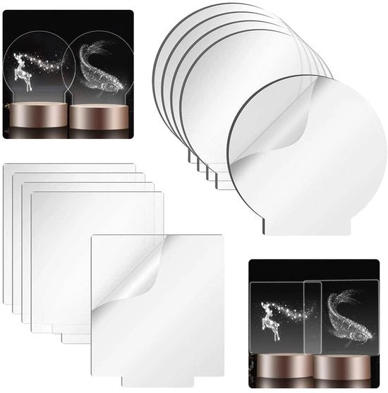Pannelli di plexiglas trasparenti 10 pezzi 2 mm quadrati e rotondi per base LED, targhe, medaglie - manufatti artigianali DIY