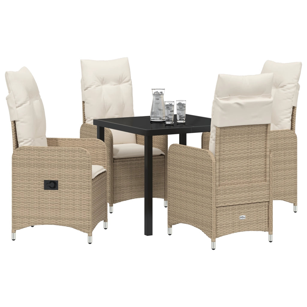 Set da Pranzo da Giardino 5 Pezzi con Cuscini Beige Polyrattan