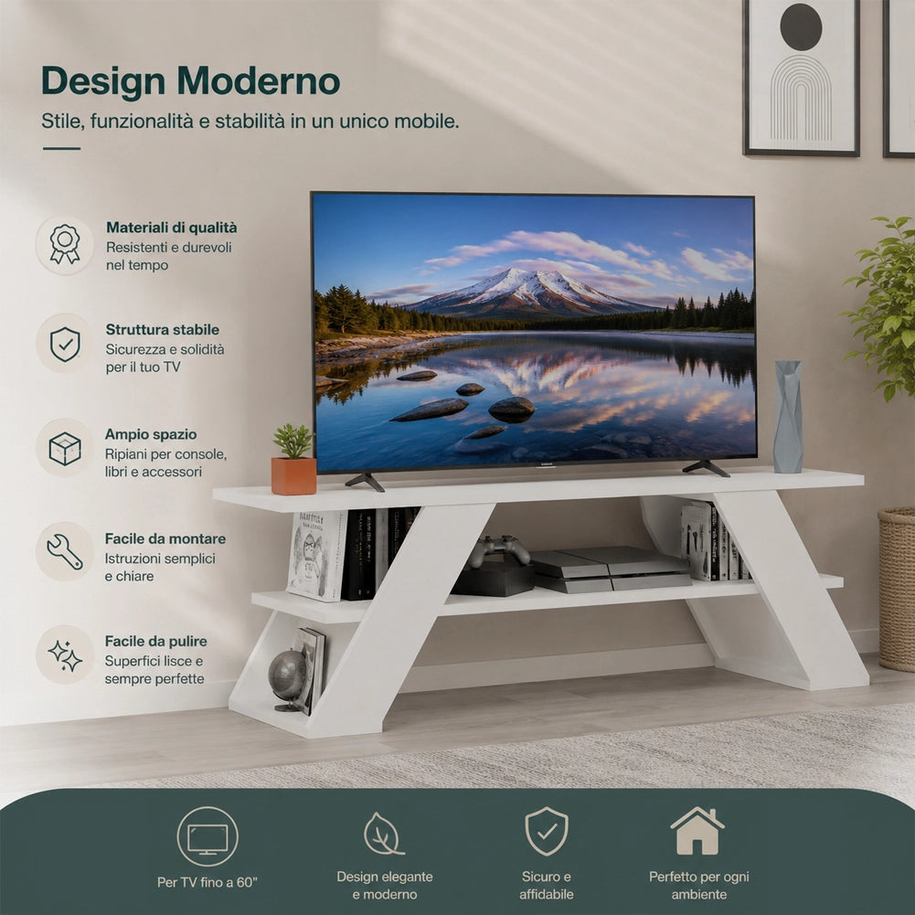 Mobile Porta Tv Moderno per Soggiorno Bianco in Legno Resistente 120x33.5x40cm