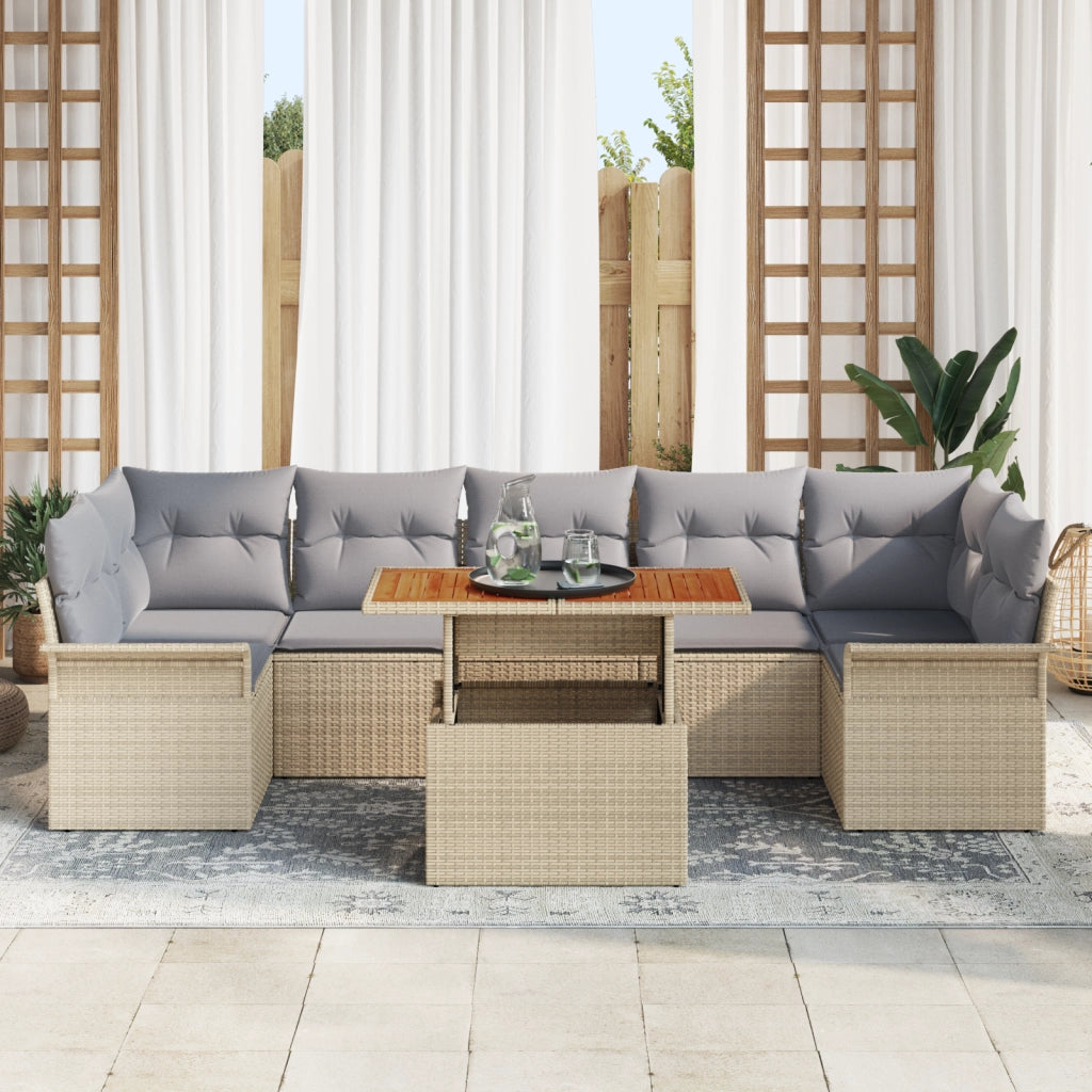 Set di Divani da Giardino  da 8 Pezzi con Cuscini Beige Rattan Polimerico
