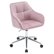 Sedia da ufficio ergonomica girevole con altezza regolabile e braccioli integrati in velluto rosa