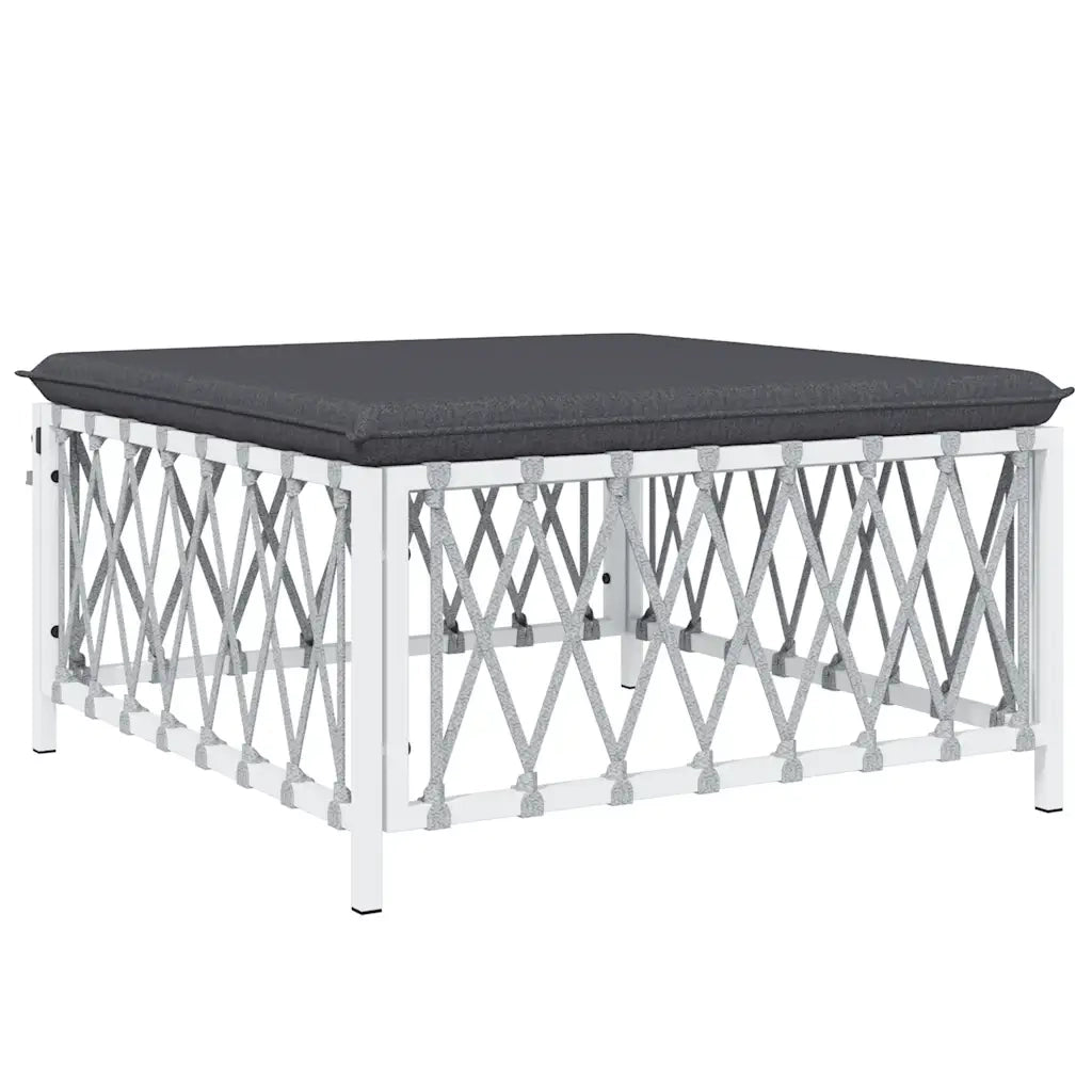 Sedia da giardino-Poggiapiedi da Giardino con Cuscino Bianco Tessuto Intrecciato