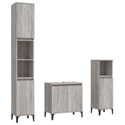 Set Mobili da Bagno | Armadio da bagno 3 pz Grigio Sonoma in Legno Multistrato