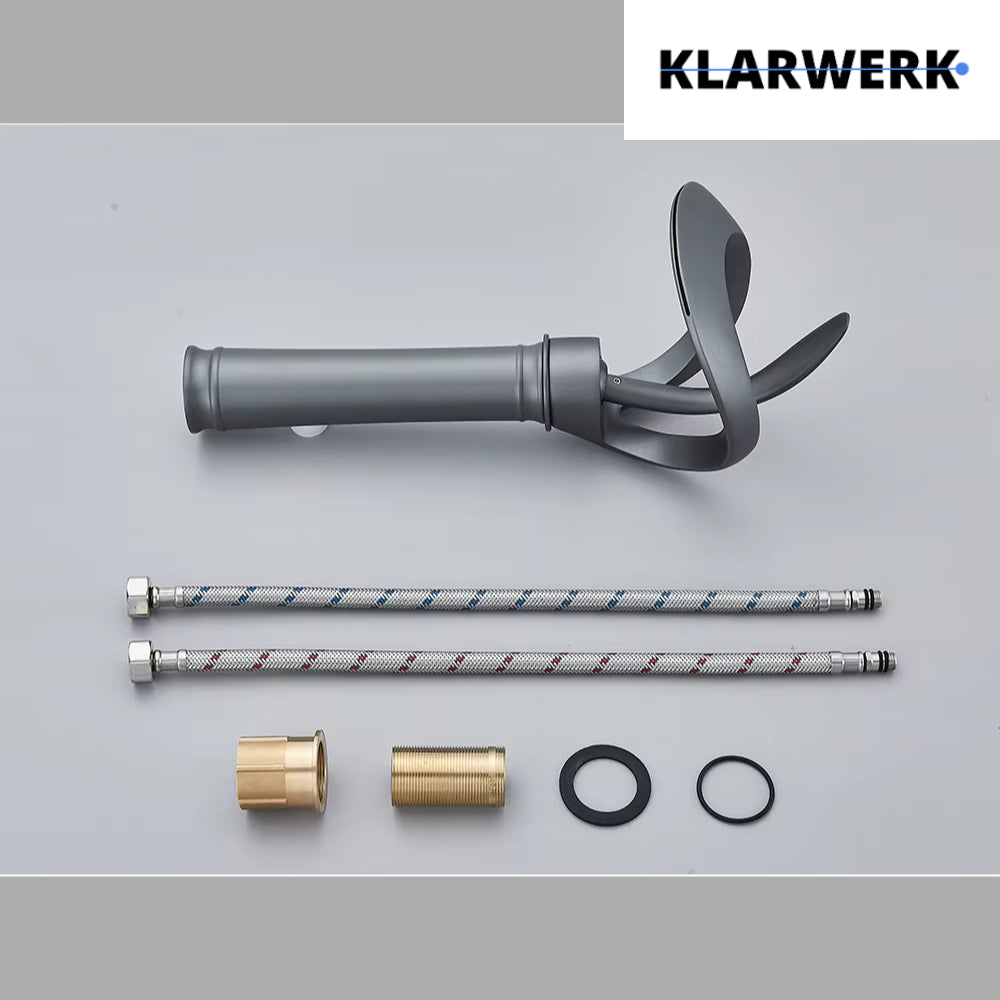 NAVIS |Rubinetto a cascata design bagno rubinetto bagno alto grigio titanio|Elegante  in acciaio inossidabile  per lavelli alti|miscelatore 2 attacchi