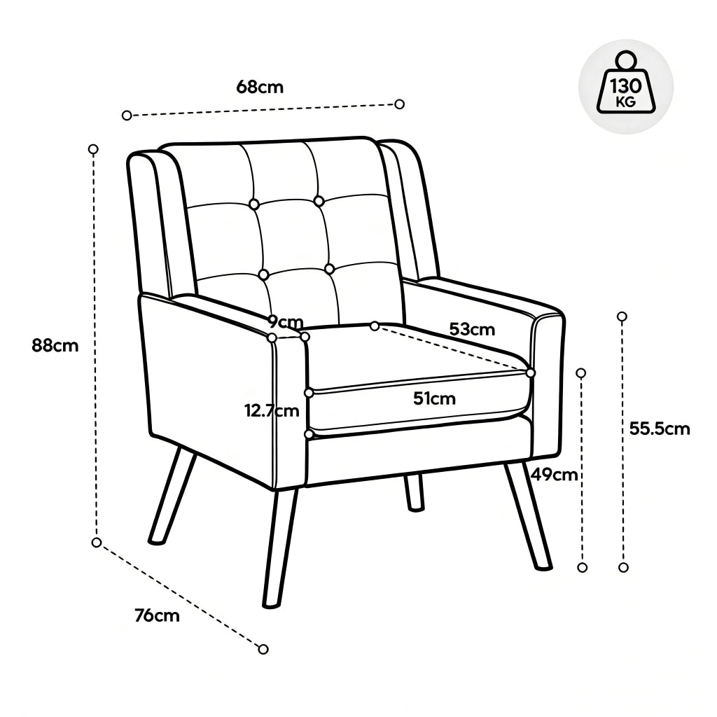 Fauteuil set da 2 con cuscini ad alta densità e tufting, gambe in legno massello giallo per soggiorno e home office
