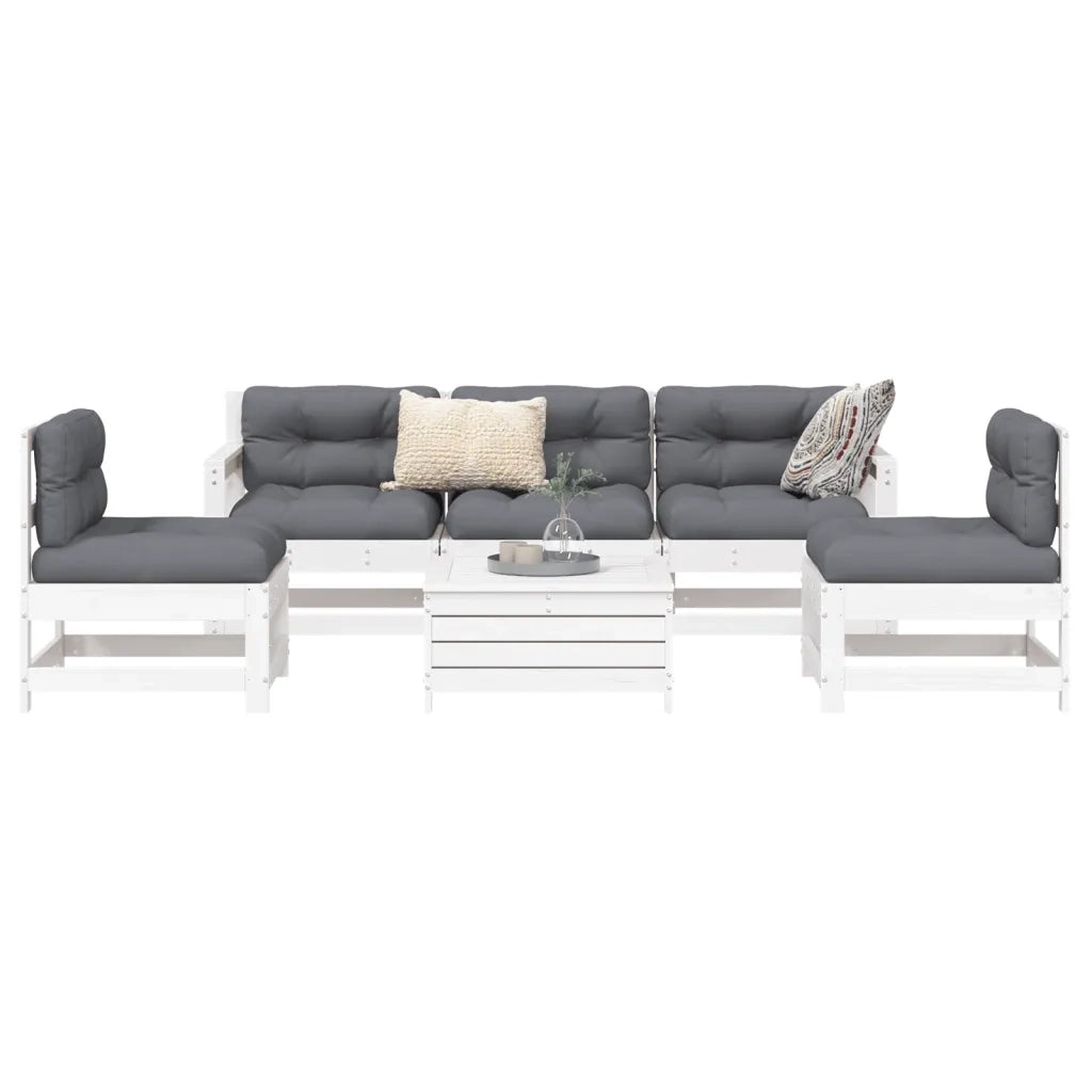 Set Divani da Giardino 6 pz Bianco in Legno Massello di Pino 3250729