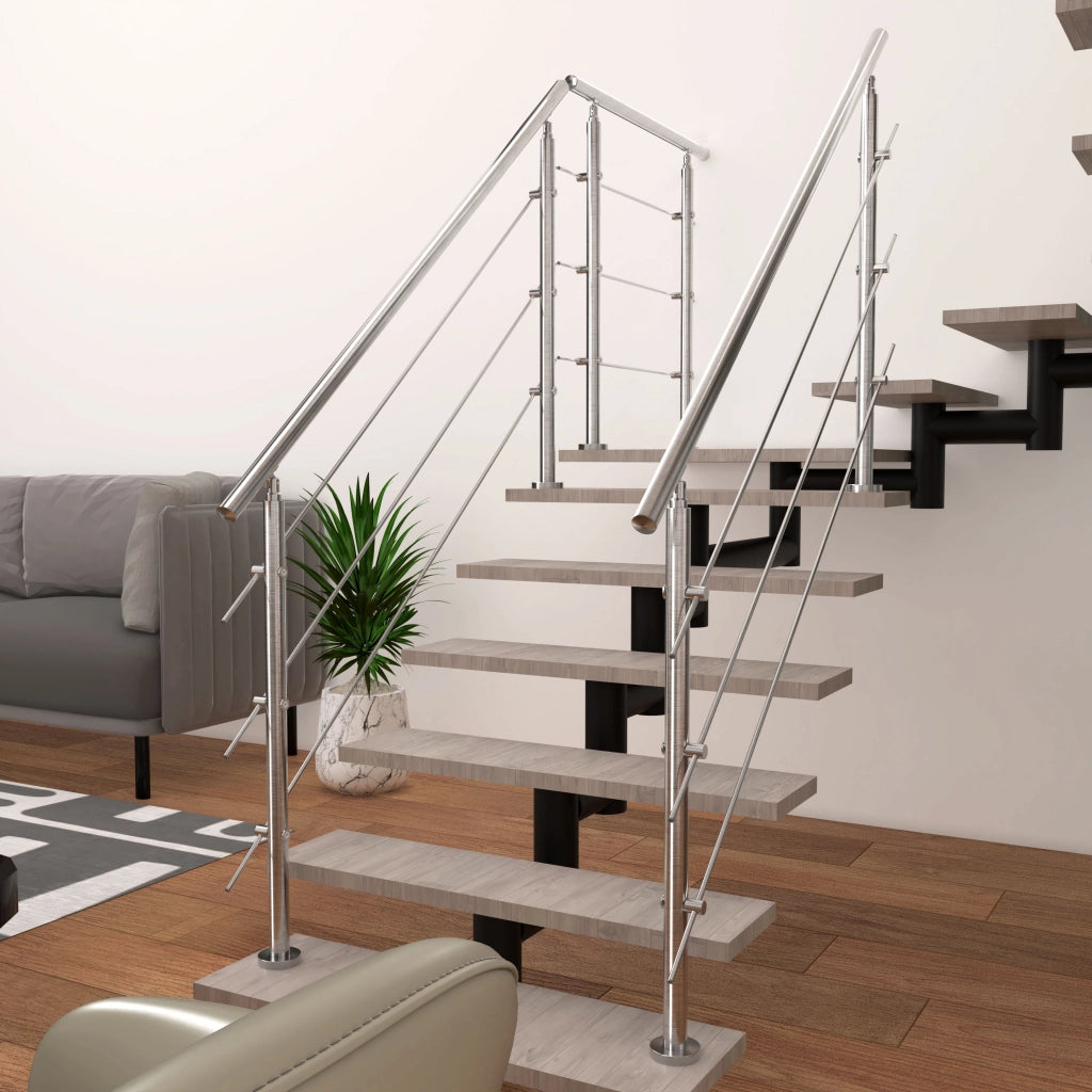 Ringhiera Balaustra Corrimano in acciaio inox spazzolato 180x106cm per interni ed esterni 3 barre trasversali