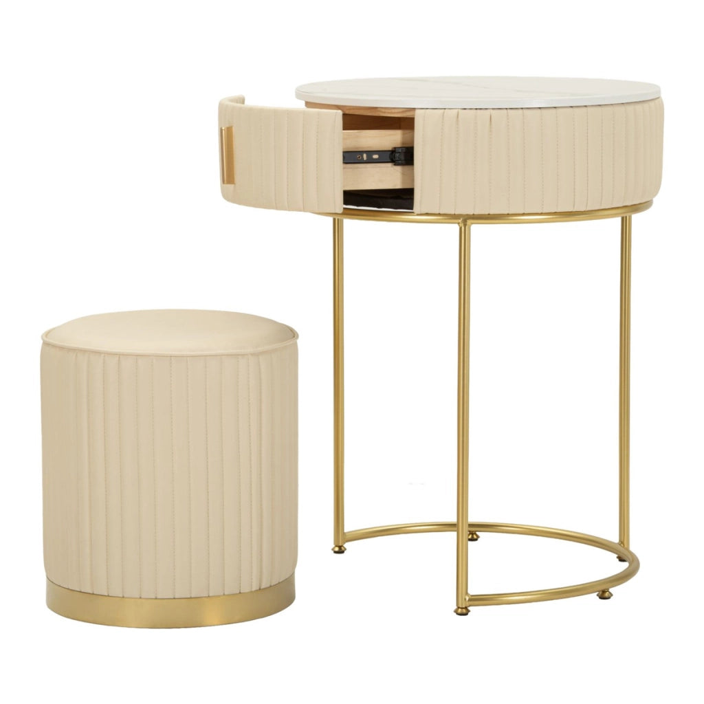 Set toletta POK con puff, design rotondo in oro
