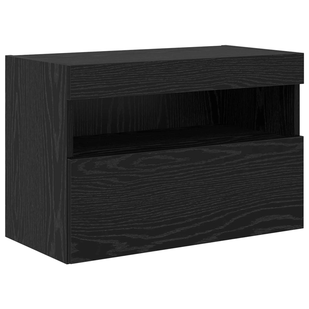 Set Mobile TV a Muro con Luci LED con led 7 pcs Rovere Nero