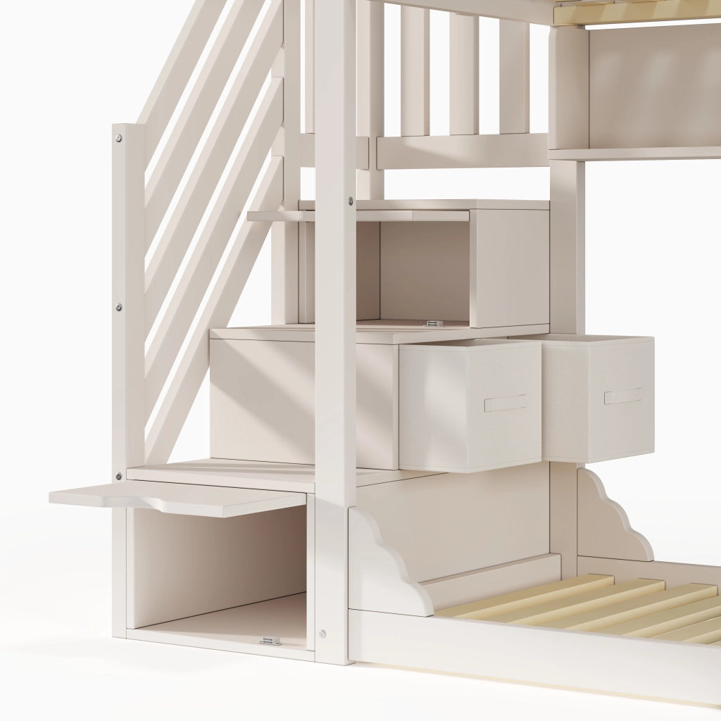 LETTO a castello 90x200 cm in legno bianco con armadio scala e contenitori