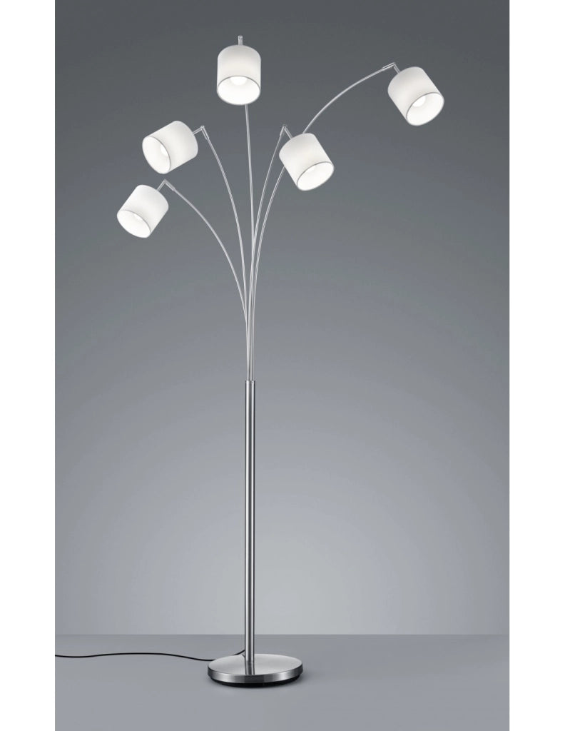 Piantana Tommy Nichel 5xE14 Tessuto Bianco H200 cm Trio Lighting