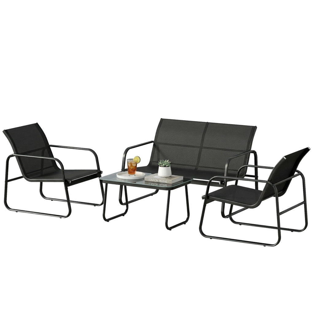 Set Giardino 4 Pezzi con Divano 2 Posti 2 Poltrone e Tavolo Vetro ¨C Zephmum ¨C Tessuto Textilene Grigio Scuro
