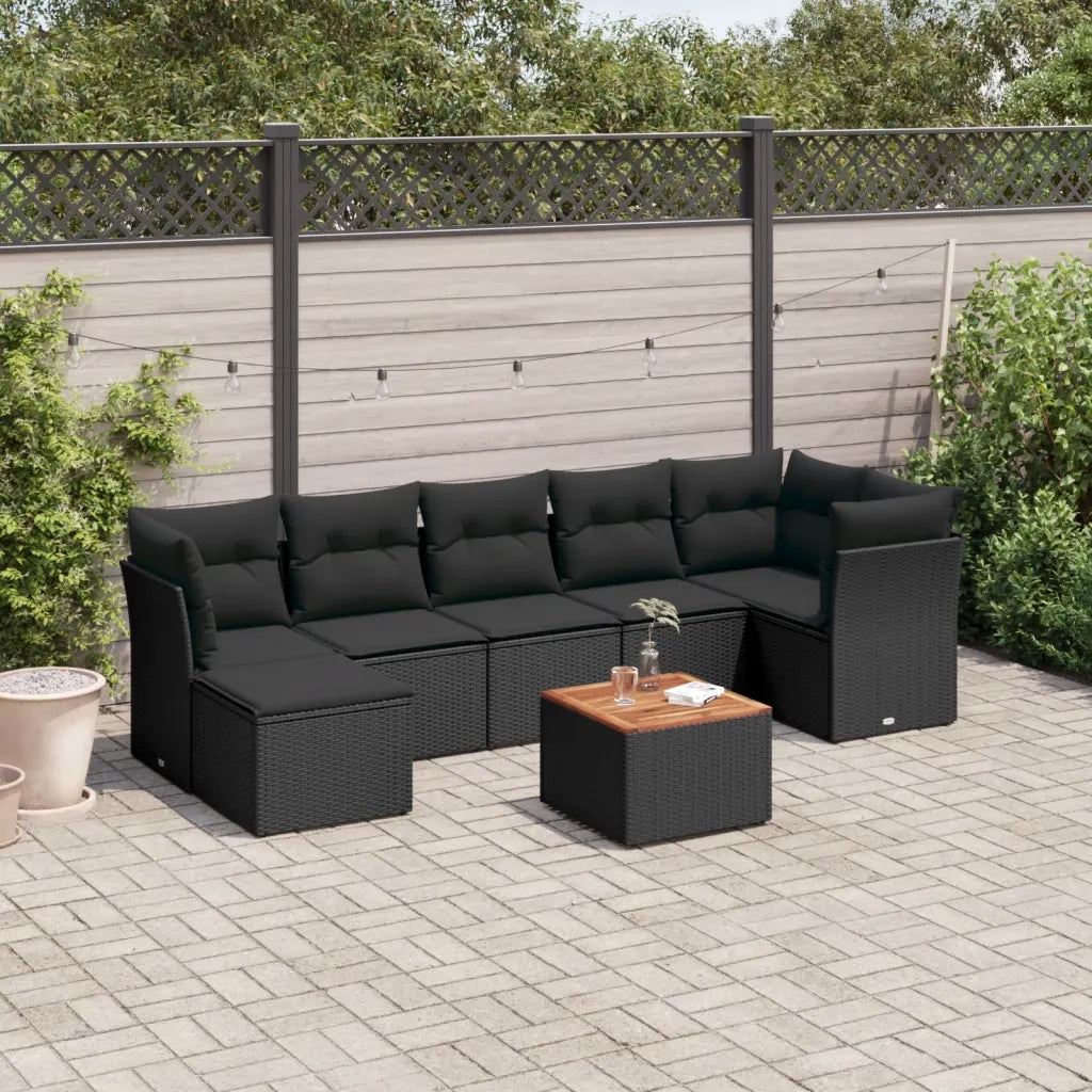 Set Divani da Giardino con Cuscini 8 pz Nero in Polyrattan 3256083