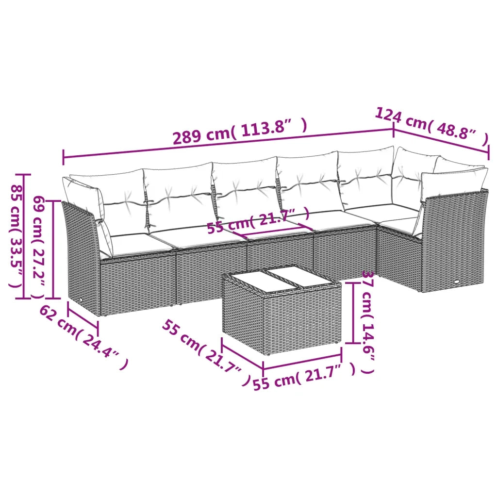 Set Divani da Giardino 7 pz con Cuscini Beige in Polyrattan