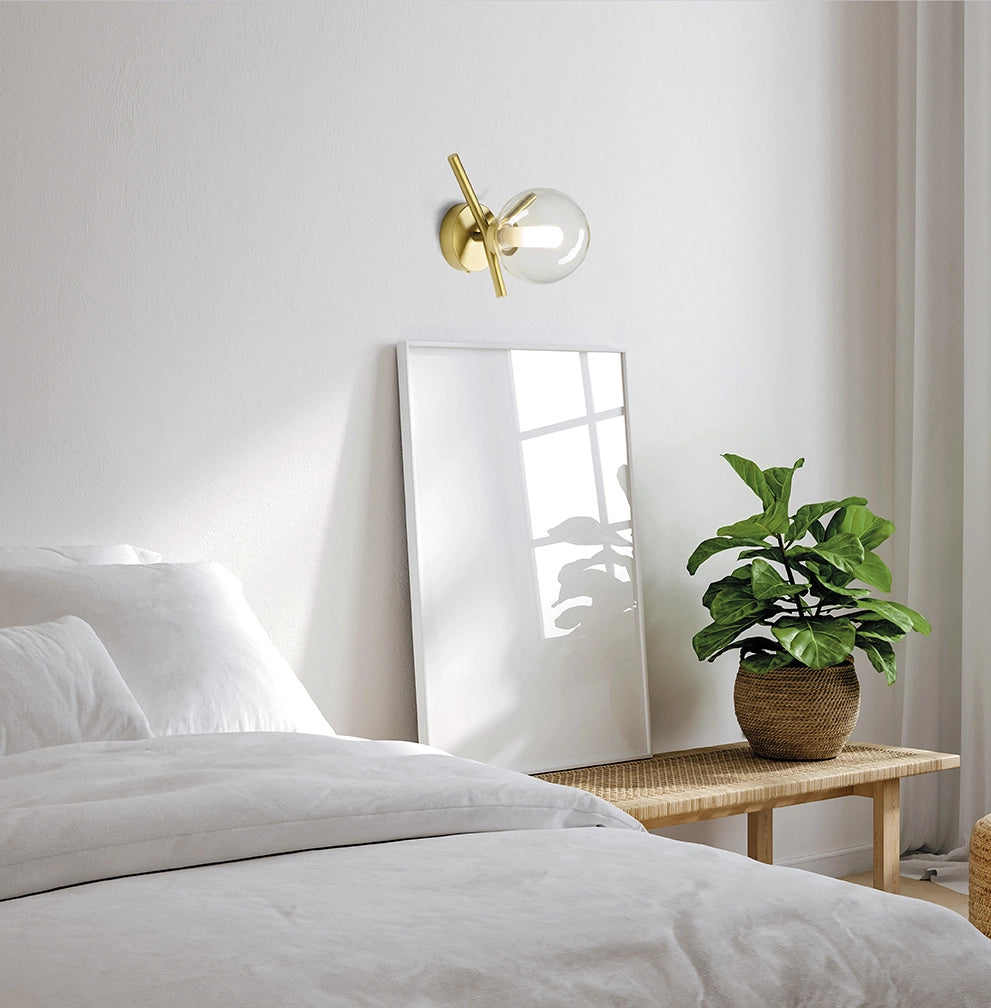 CAMELY APPLIQUE DA PARETE O SOFFITTO 1 LUCE ORO SPAZZOLATO ATTACCO G9 D.12CM IN VETRO TRASPARENTE