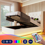 Letto singolo idraulico – 90x200 cm – USBC LED 3 lati – PU bianco