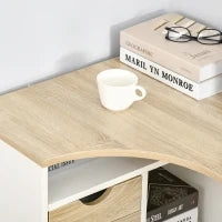 Scrivania Angolare per Computer con Cassetti in Legno Effetto Rovere Chiaro Bianco