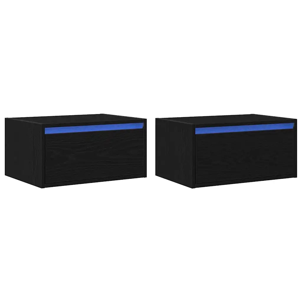Comodini a Parete con Luci LED 2 pz Rovere Neri 860214