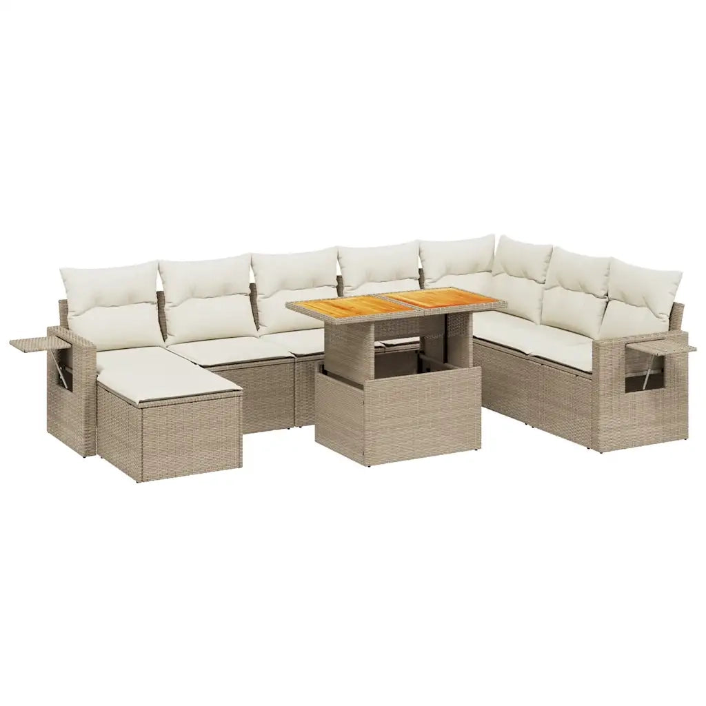 Set Divano da Giardino 9 pz con Cuscini Beige in Polyrattan 3275739