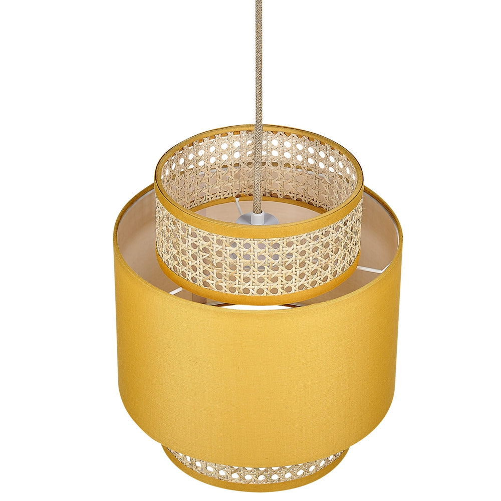 Lampada a sospensione rattan naturale giallo paralume in tessuto boho illuminazione lampadario