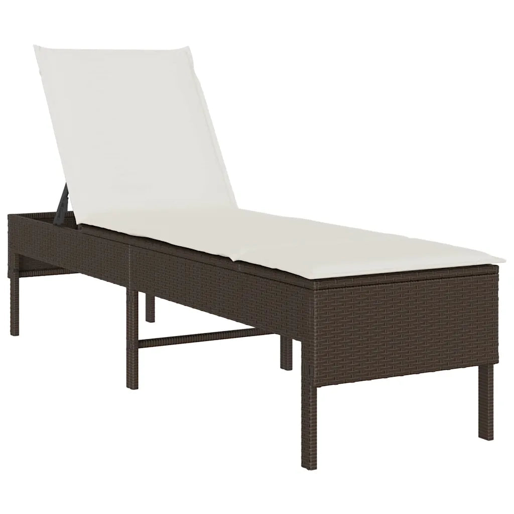 Lettino Prendisole | Sdraio da giardino | Lettino da sole con Cuscino Marrone 55x200x44 cm Polyrattan