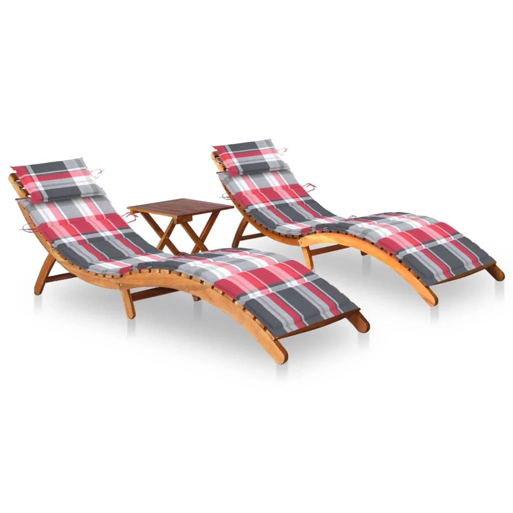 Set di 2 lettini prendisole sedie a sdraio lettini prendisole lettini da giardino mobili da giardino con tavolo e cuscini legno massello di acacia 02_0012100