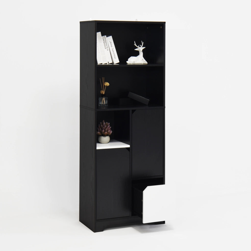 OKWISH Libreria con 2 Ripiani Aperti e 1 Anta, Mobile Contenitore Moderno, 60 x 35 x 160 cm, Nero