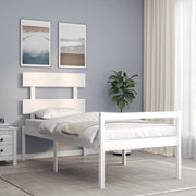 Letto per Anziani con Testiera-Struttura Letto per Anziani Bianco Single in Legno Massello 407500