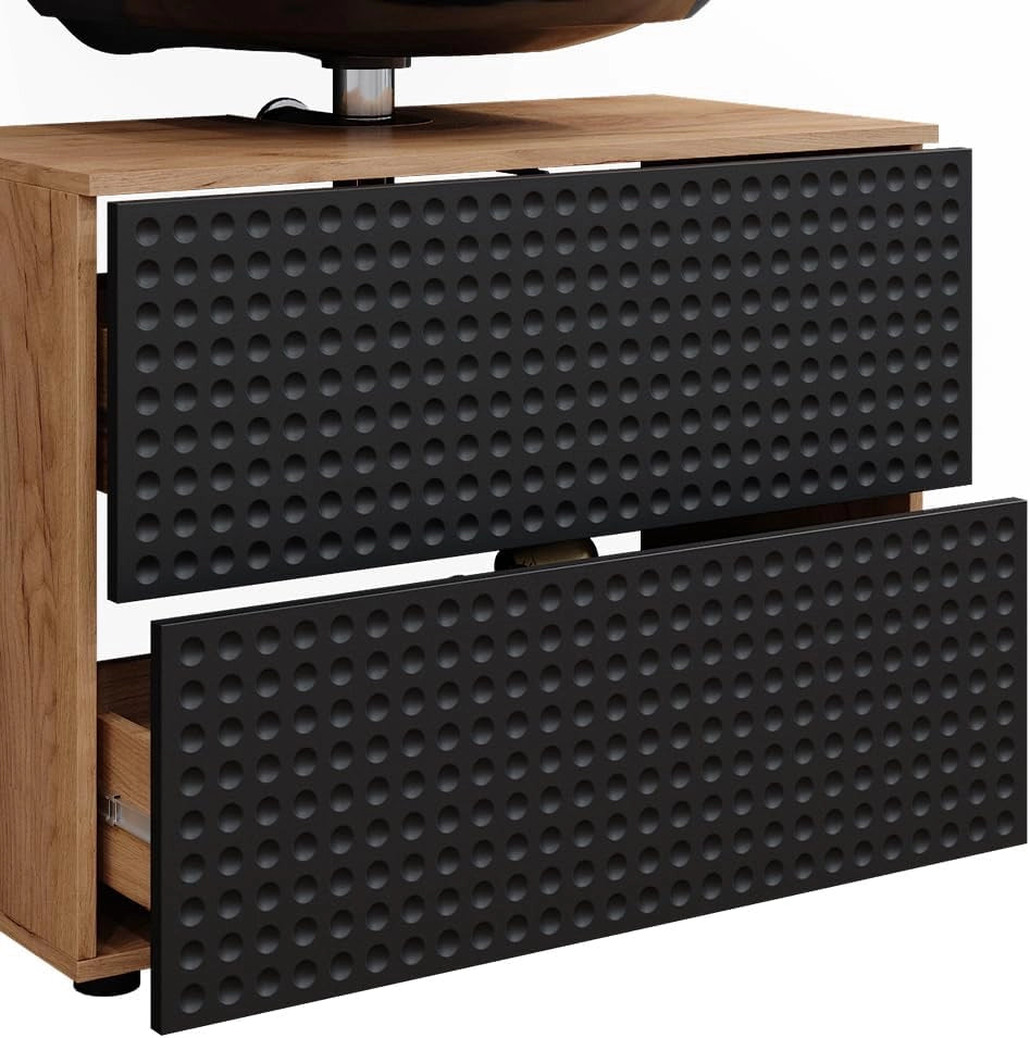 Set mobili bagno Irma, Antracite puntinato, 80 cm, composto da mobile sottolavabo, specchiera e mobile medio