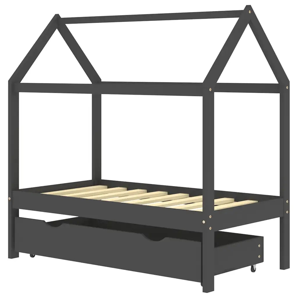 Giroletto Bambini | Letto Infantile | Lettino Cassetto Grigio Scuro Pino Massello 70x140 cm