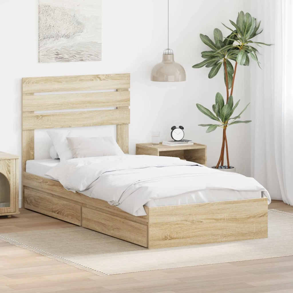Letto con Contenitore con testiera Rovere Sonoma 75 x 190 cm